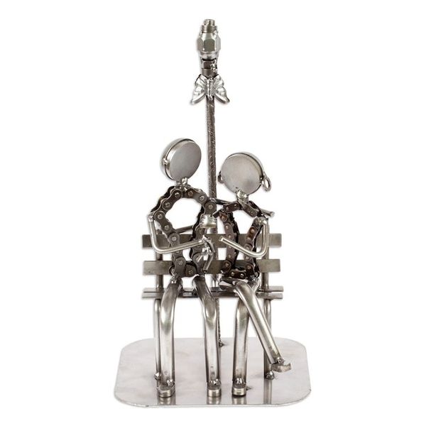 Alternate image for Artisan Crafted Romantic Recycled Metal Sculpture Rustic Lovers