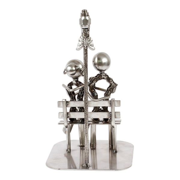 Alternate image for Artisan Crafted Romantic Recycled Metal Sculpture Rustic Lovers