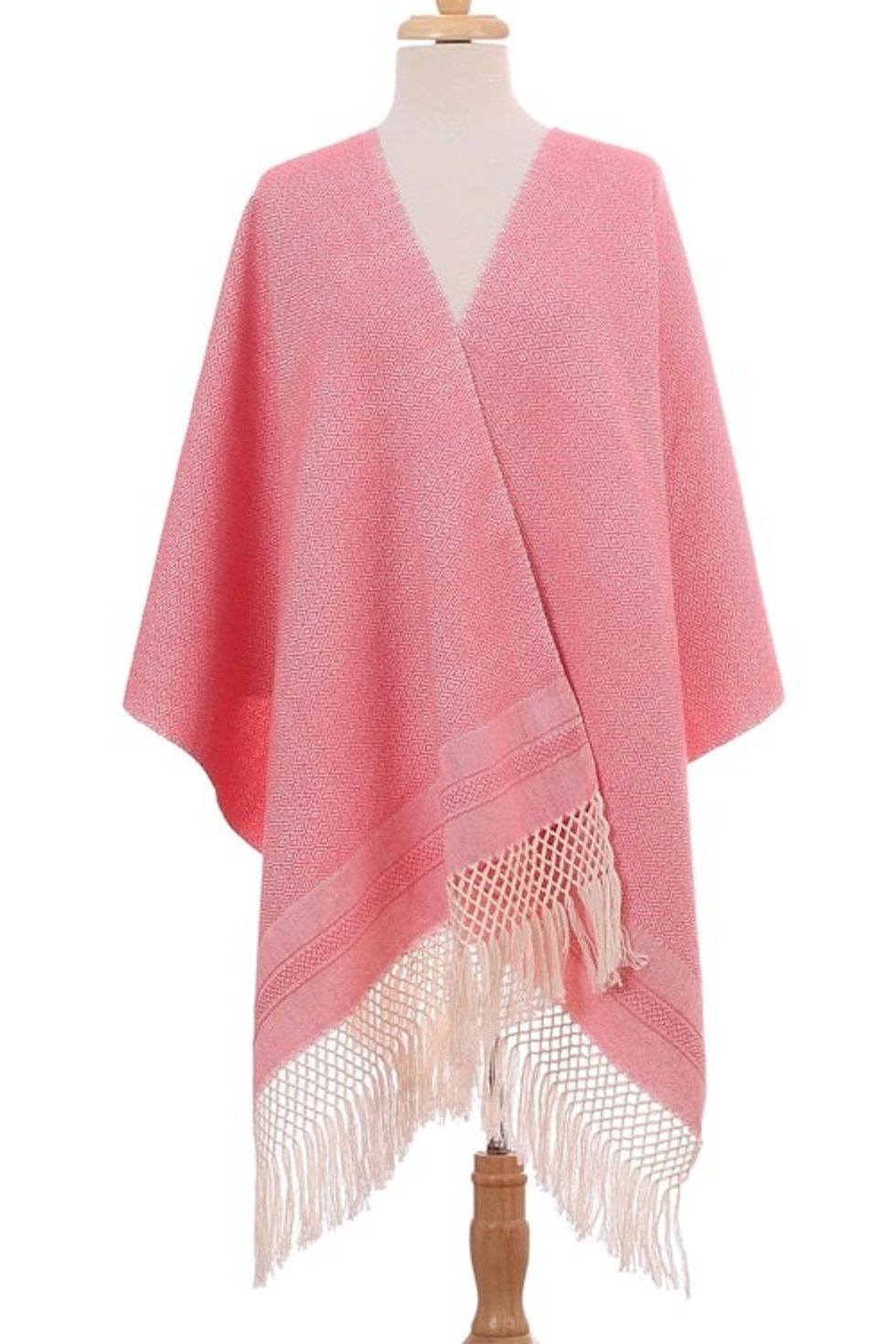 Ivory Diamond Motif on Rose Pink Handwoven Cotton Rebozo 'Diamond Blush'