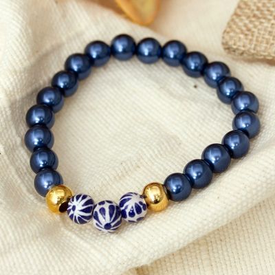 Alternate image for Blue Cultured Pearl and Talavera Ceramic Beaded Bracelet Pearly Talavera