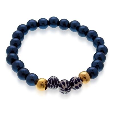 Alternate image for Blue Cultured Pearl and Talavera Ceramic Beaded Bracelet Pearly Talavera