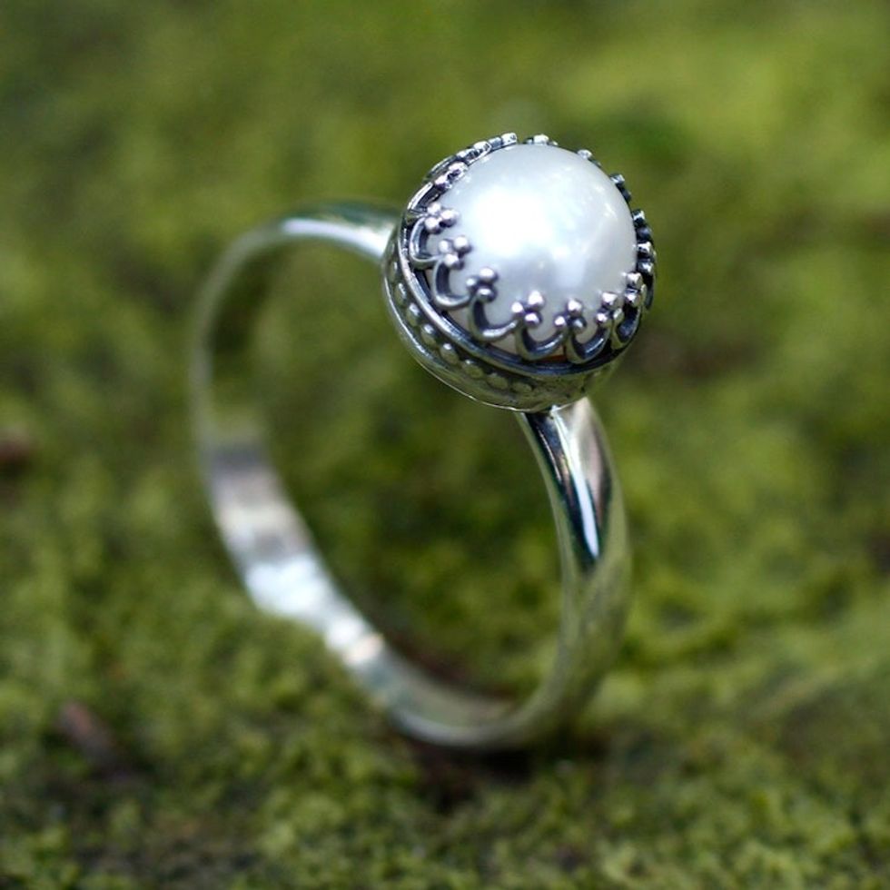 Hand Made Fine Silver Single Stone Pearl Ring 'Taxco Royalty'