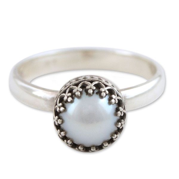 Alternate image for Hand Made Fine Silver Single Stone Pearl Ring Taxco Royalty
