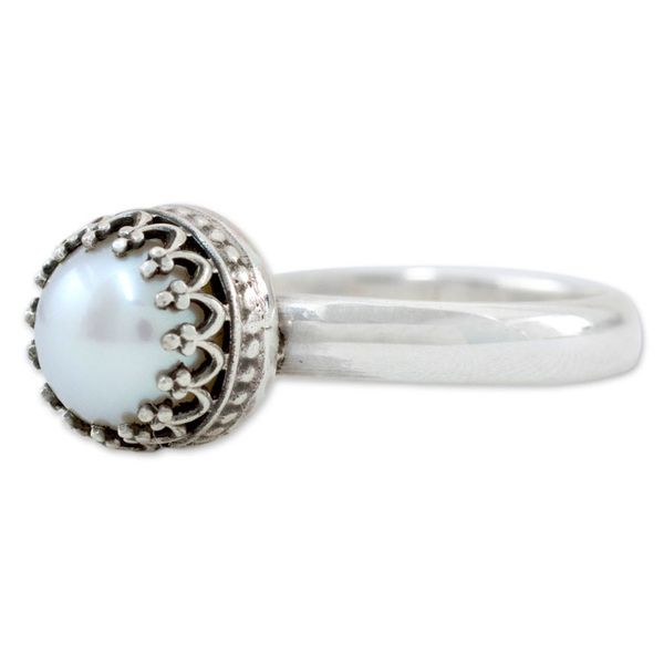 Alternate image for Hand Made Fine Silver Single Stone Pearl Ring Taxco Royalty