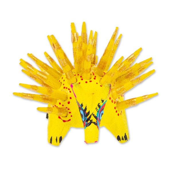 Alternate image for Hand-Painted Wood Alebrije Porcupine Figurine in Yellow Cute Porcupine in Yellow