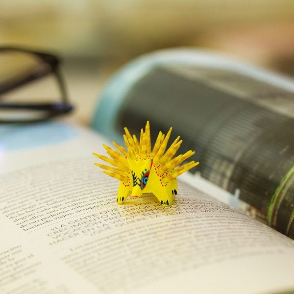 Alternate image for Hand-Painted Wood Alebrije Porcupine Figurine in Yellow Cute Porcupine in Yellow