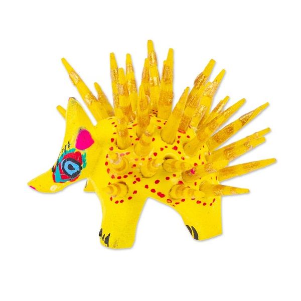 Alternate image for Hand-Painted Wood Alebrije Porcupine Figurine in Yellow Cute Porcupine in Yellow