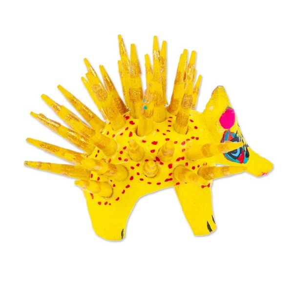 Alternate image for Hand-Painted Wood Alebrije Porcupine Figurine in Yellow Cute Porcupine in Yellow