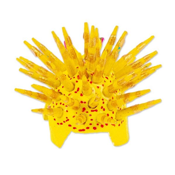 Alternate image for Hand-Painted Wood Alebrije Porcupine Figurine in Yellow Cute Porcupine in Yellow