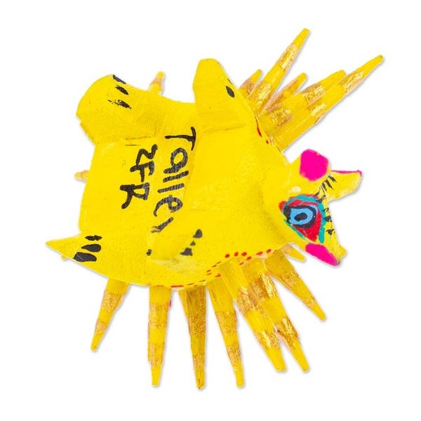 Alternate image for Hand-Painted Wood Alebrije Porcupine Figurine in Yellow Cute Porcupine in Yellow