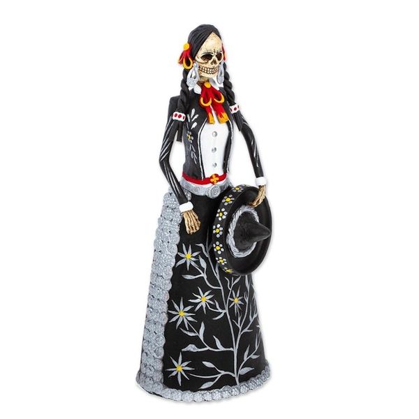 Alternate image for Handcrafted Day of the Dead Ceramic Skeleton Sculpture Mariachi Catrina