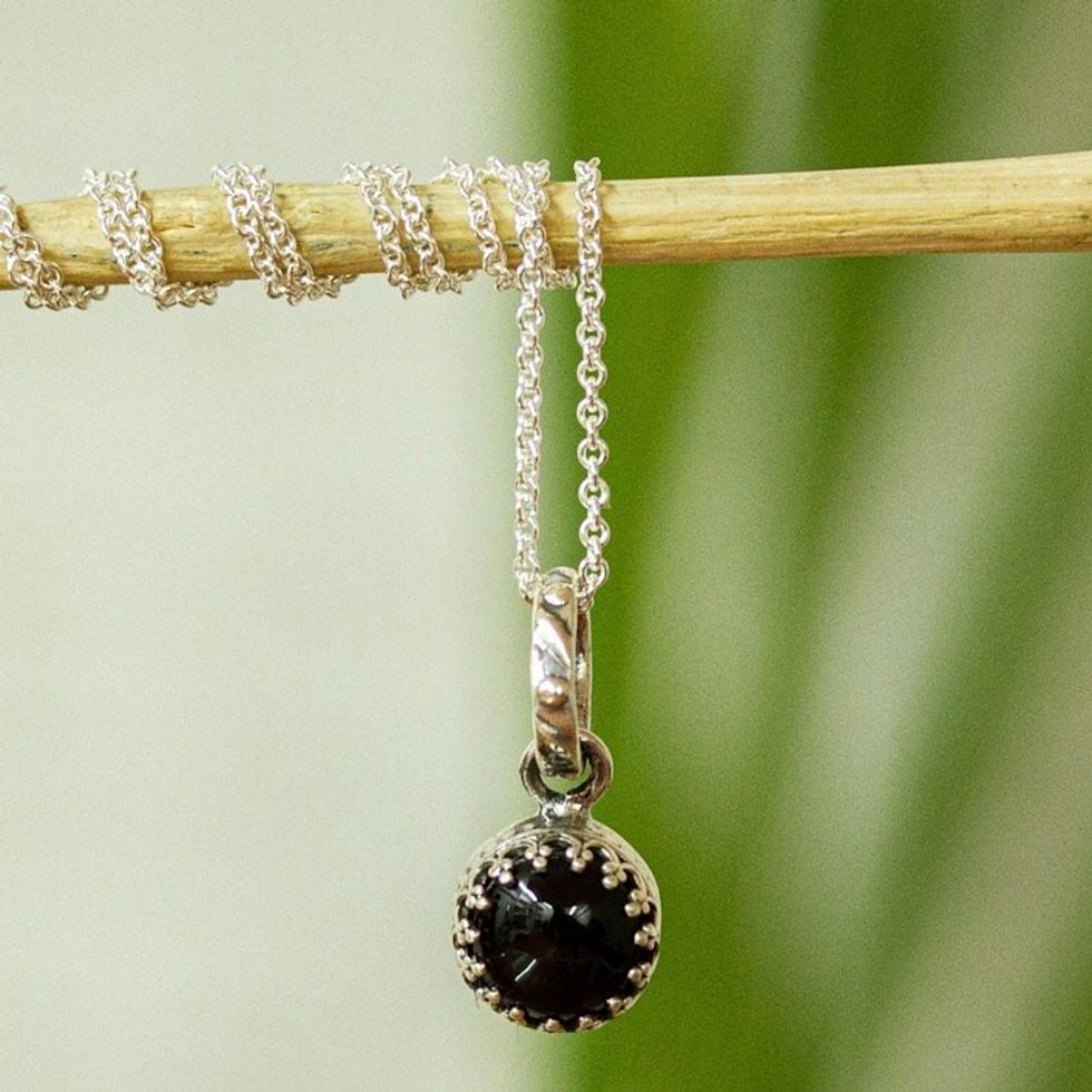 Taxco Silver Necklace with Obsidian Pendant from Mexico 'Night Elegance'
