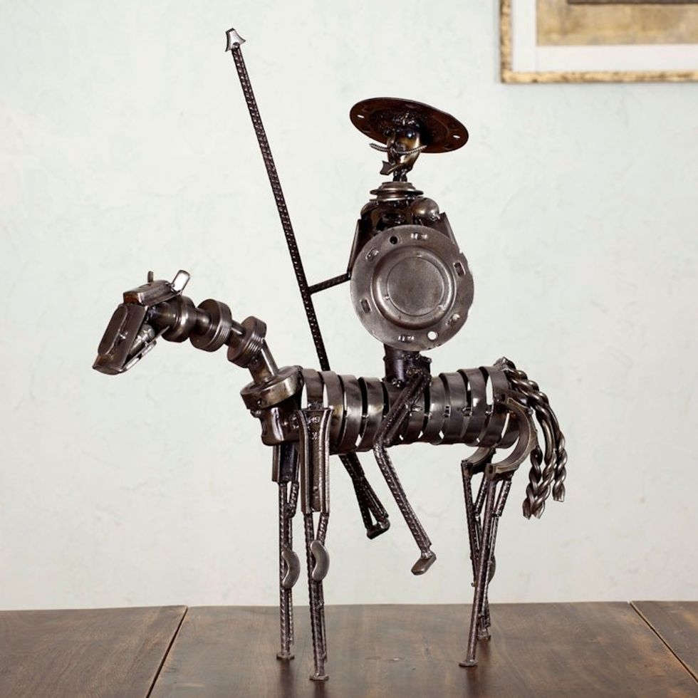 Rustic Don Quixote Mexico Recycled Metal Auto Parts Art 'Rustic Heroic Quixote'