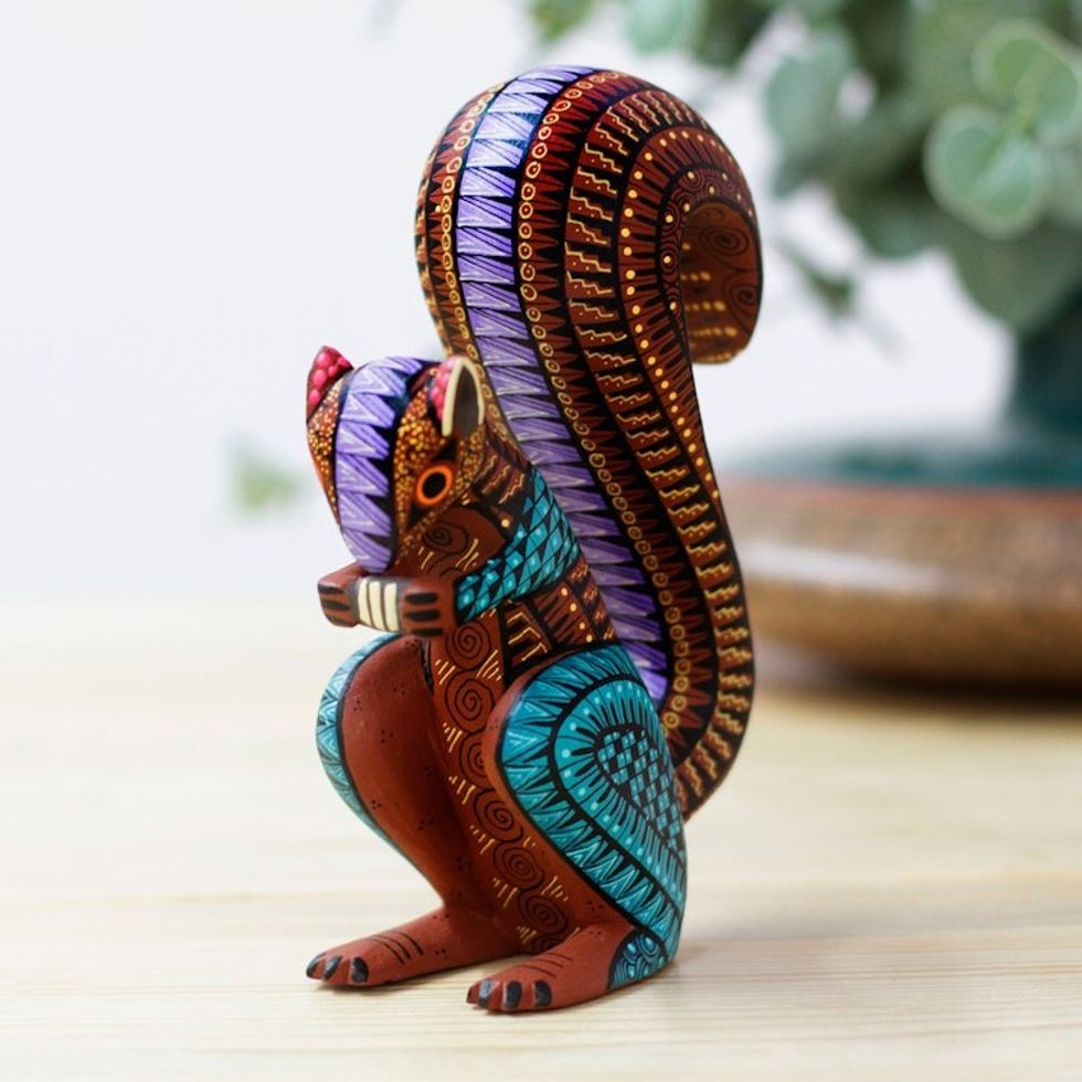 Handcrafted Oaxacan Wood Alebrije 'Colorful Squirrel'