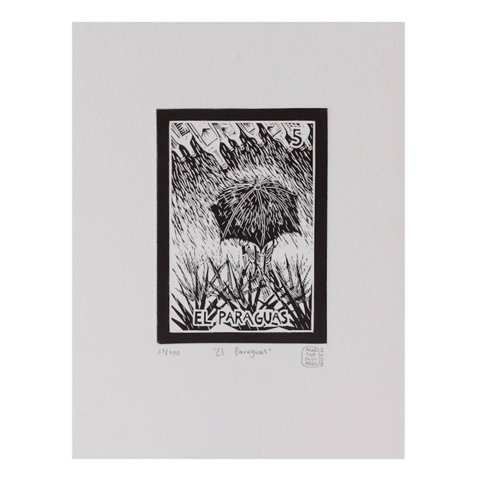 Unique Mexico Folk Art Theme Signed Limited Edition Etching 'The Umbrella Tequila Lotto'