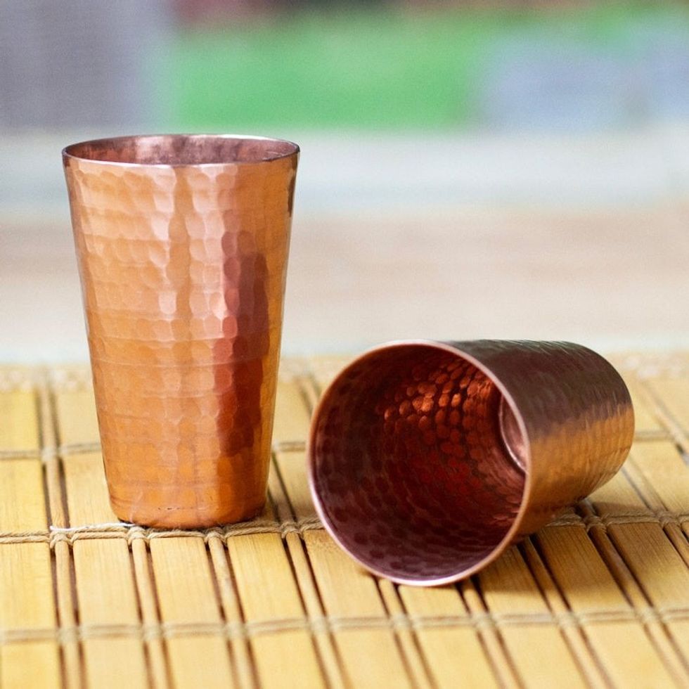 Pair of Hammered Oxidized Recycled Copper Tequila Cups 'Satin Sips'