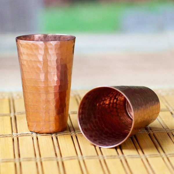 Alternate image for Pair of Hammered Oxidized Recycled Copper Tequila Cups Satin Sips