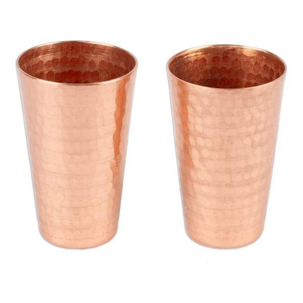 Alternate image for Pair of Hammered Oxidized Recycled Copper Tequila Cups Satin Sips