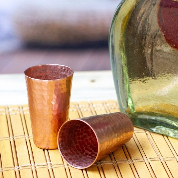 Alternate image for Pair of Hammered Oxidized Recycled Copper Tequila Cups Satin Sips