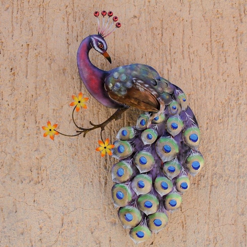 Steel Wall Sculpture of a Peacock from Mexico 'Sunset Peacock'