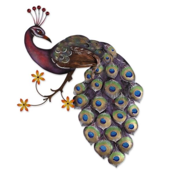 Alternate image for Steel Wall Sculpture of a Peacock from Mexico Sunset Peacock