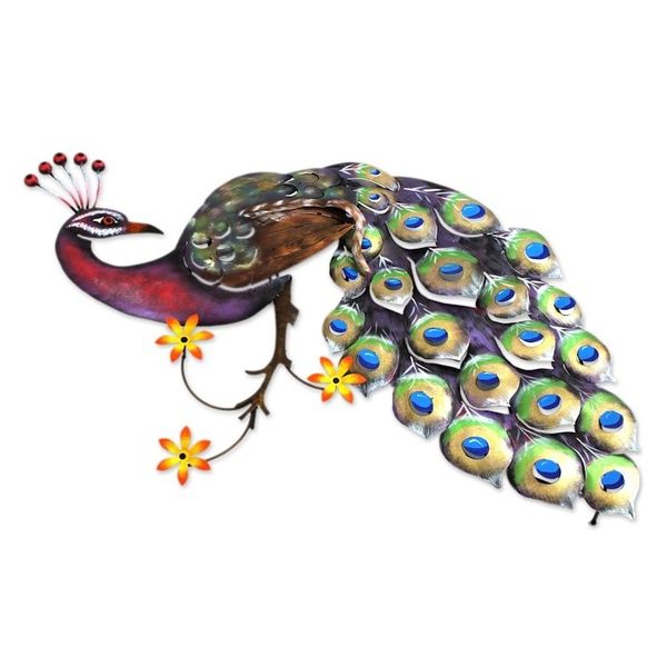 Alternate image for Steel Wall Sculpture of a Peacock from Mexico Sunset Peacock
