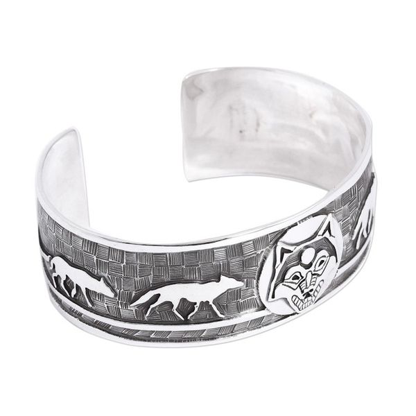 Alternate image for Taxco Sterling Silver Wolf Cuff Bracelet from Mexico Lunar Wolves