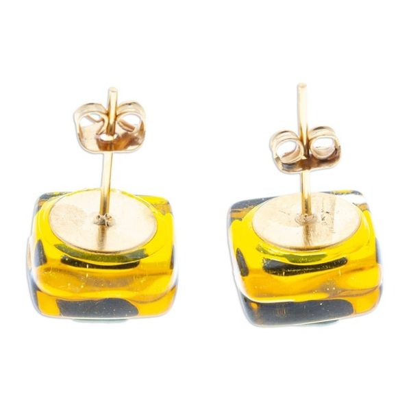 Alternate image for Yellow Fused Glass Mosaic Stud Earrings Handmade in Mexico Yellow Dichroic