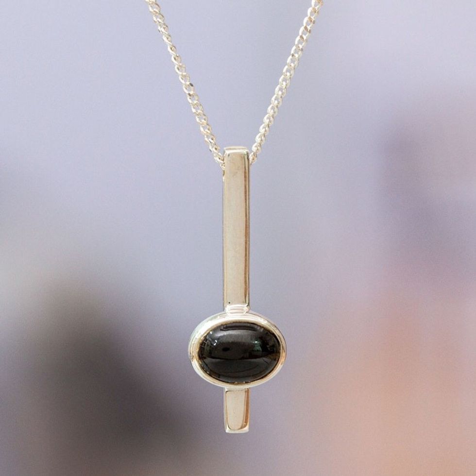 Modern Natural Obsidian and Sterling Silver Pendant Necklace 'Enigmatic Tomorrow'