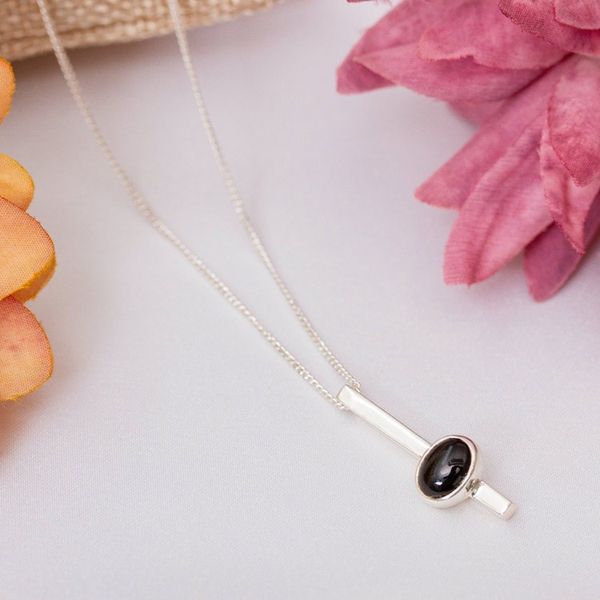 Alternate image for Modern Natural Obsidian and Sterling Silver Pendant Necklace Enigmatic Tomorrow