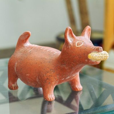 Alternate image for Handcrafted Mexican Archaeological Ceramic Red Dog Sculpture Colima Dog