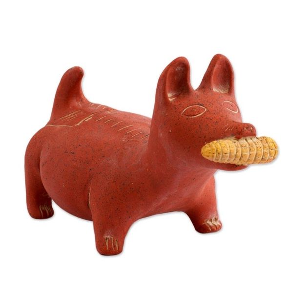 Alternate image for Handcrafted Mexican Archaeological Ceramic Red Dog Sculpture Colima Dog