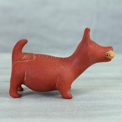 Alternate image for Handcrafted Mexican Archaeological Ceramic Red Dog Sculpture Colima Dog