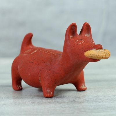 Alternate image for Handcrafted Mexican Archaeological Ceramic Red Dog Sculpture Colima Dog