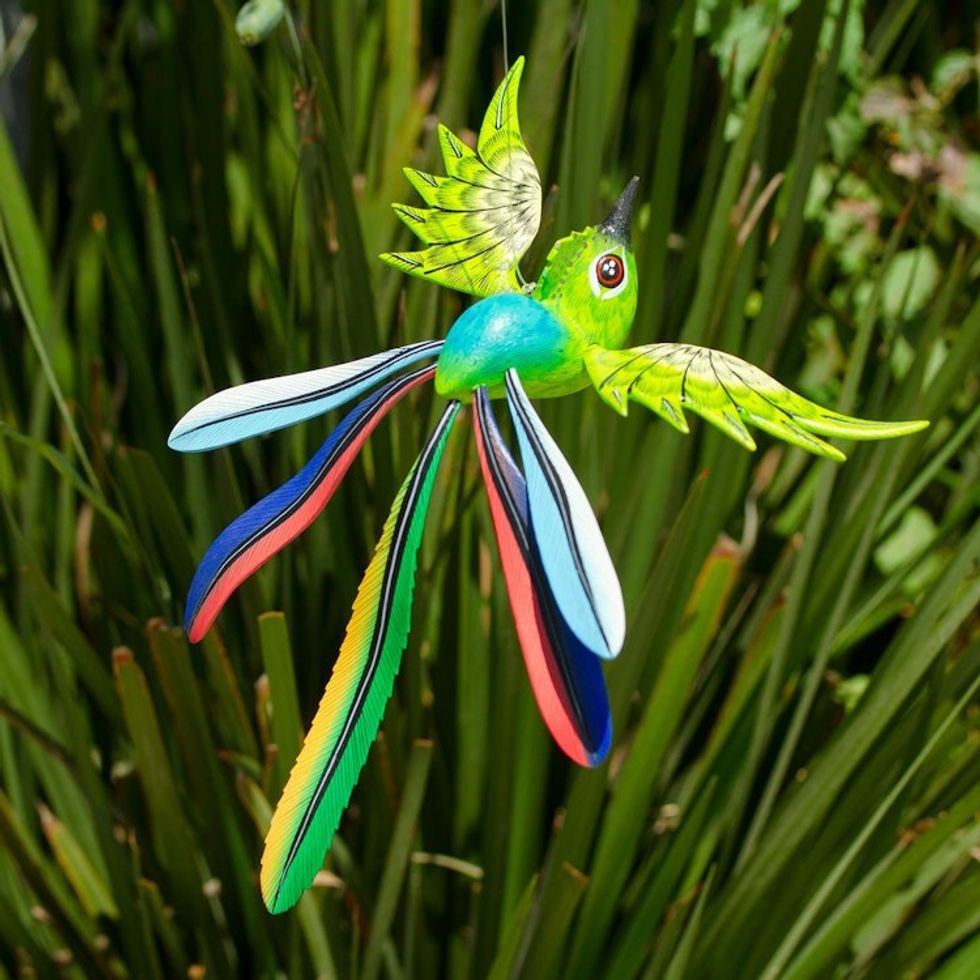 Mexican Wood Bird Alebrije Sculpture 'Green Quetzal'