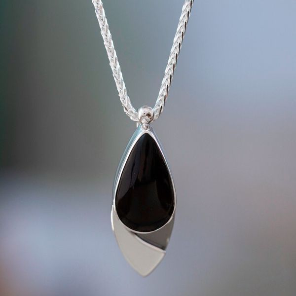 Alternate image for Obsidian Pendant Necklace in Taxco Silver from Mexico Nights Edge