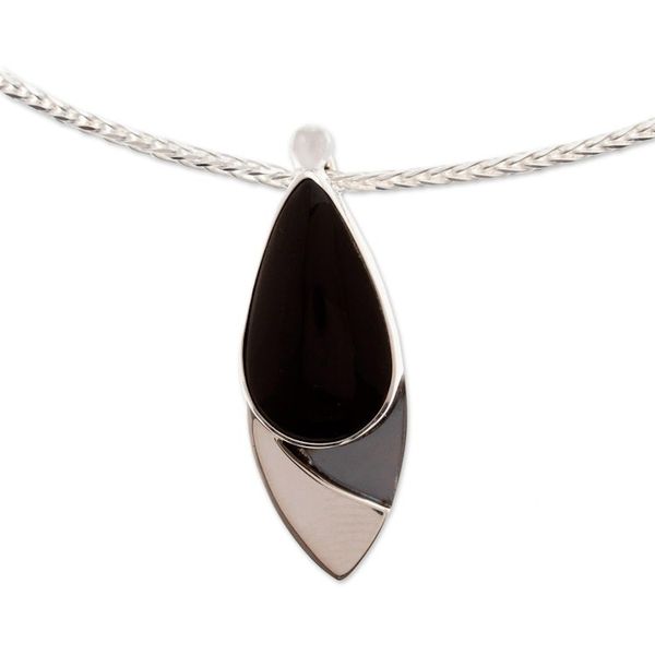 Alternate image for Obsidian Pendant Necklace in Taxco Silver from Mexico Nights Edge
