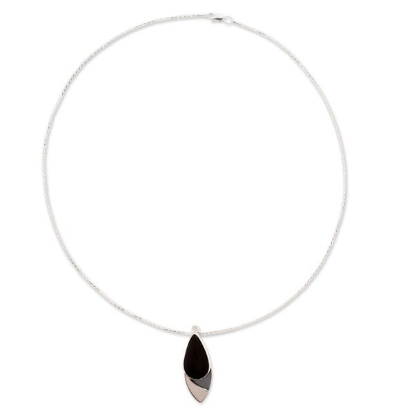 Alternate image for Obsidian Pendant Necklace in Taxco Silver from Mexico Nights Edge