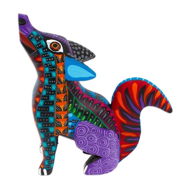Alternate image for Wood Alebrije Coyote Figurine Hand-Painted in Mexico Spirited Coyote