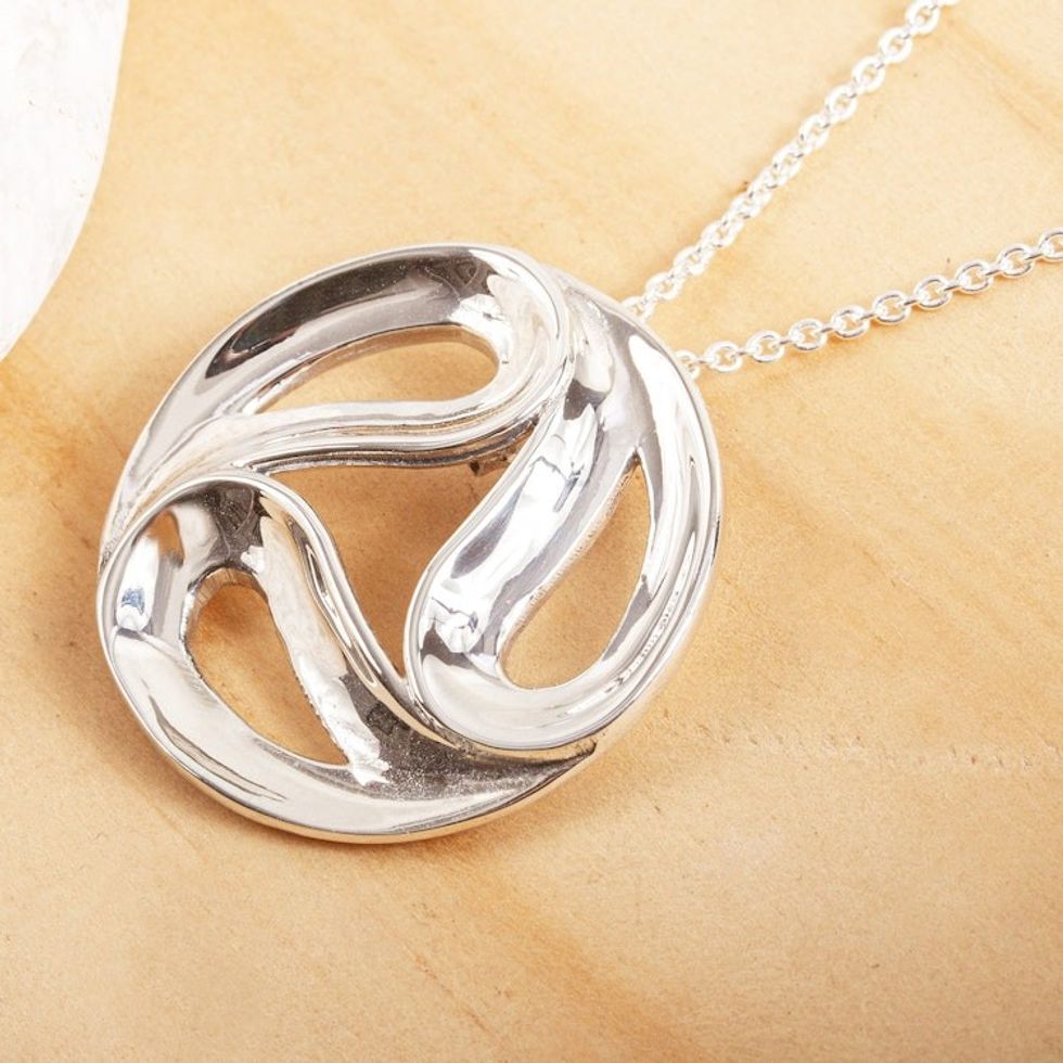 Artisan Crafted Sterling Silver Pendant Necklace 'Triple Yin-Yang'