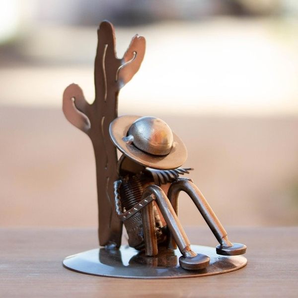 Alternate image for Mexican Handcrafted Rustic Sculpture from Recycled Metal Rustic Relaxation