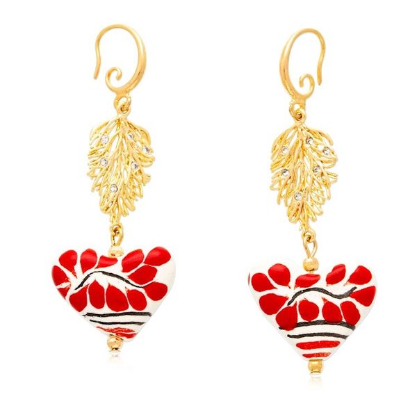 Alternate image for 14k Gold-Accented Leaf Heart-Shaped Ceramic Dangle Earrings Talavera Romance