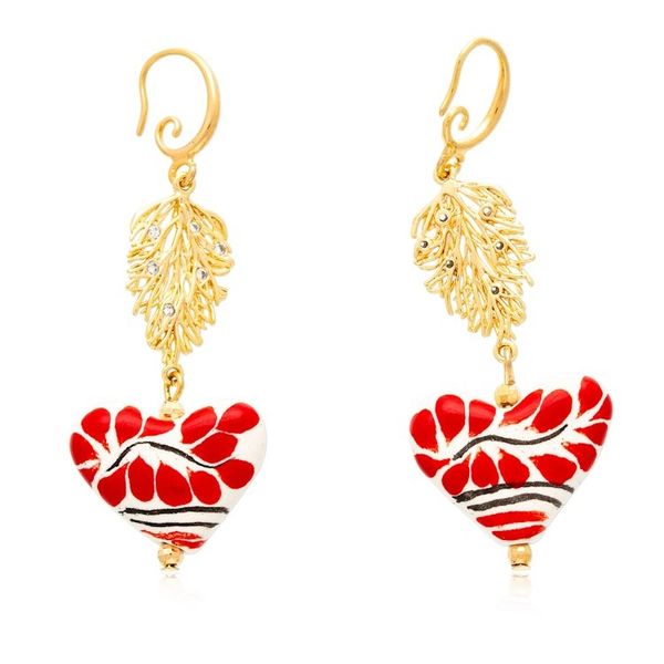 Alternate image for 14k Gold-Accented Leaf Heart-Shaped Ceramic Dangle Earrings Talavera Romance