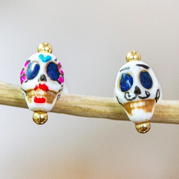 Alternate image for Handmade Day of The Dead 14k Gold-Accented Stud Earrings To the Afterlife