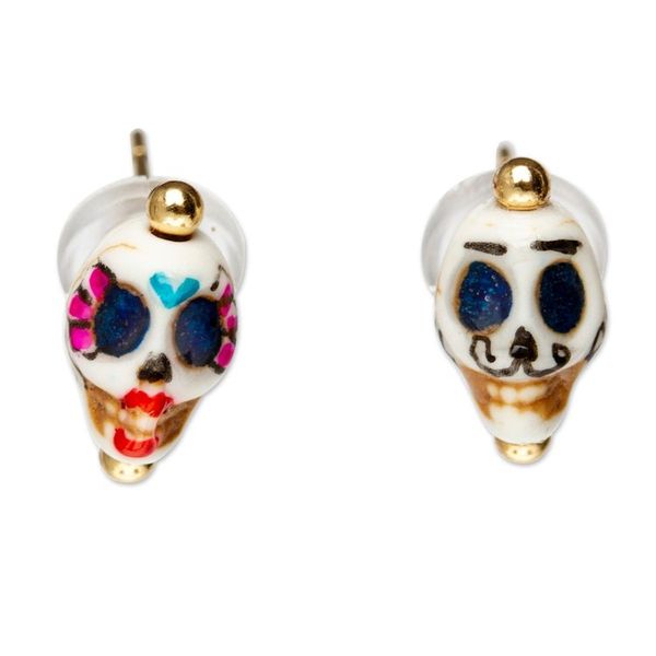 Alternate image for Handmade Day of The Dead 14k Gold-Accented Stud Earrings To the Afterlife