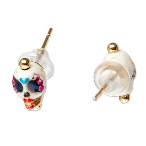 Alternate image for Handmade Day of The Dead 14k Gold-Accented Stud Earrings To the Afterlife