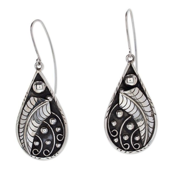 Alternate image for Drop-Shaped Leafy Sterling Silver Dangle Earrings Tears from Nature