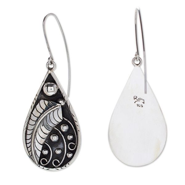 Alternate image for Drop-Shaped Leafy Sterling Silver Dangle Earrings Tears from Nature