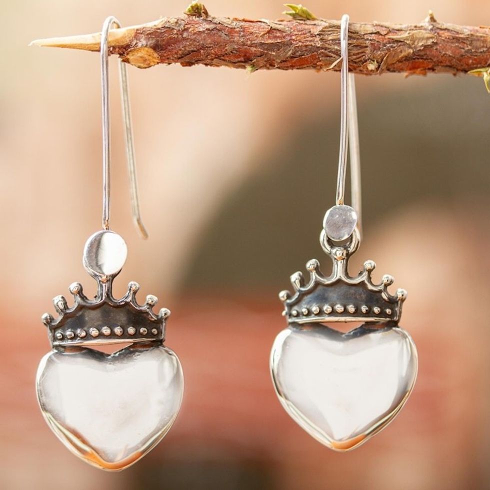 Taxco Sterling Silver Dangle Earrings 'Love Coronation'