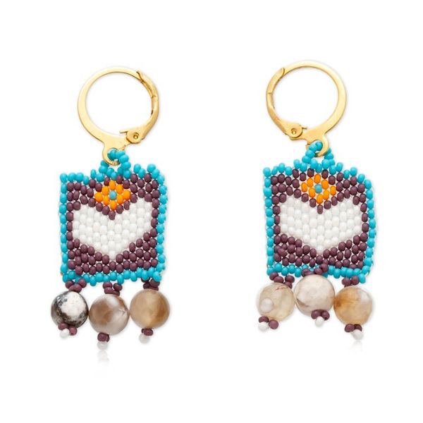Alternate image for Glass and Agate Beaded Heart Dangle Earrings in Purple Hues Love in Purple